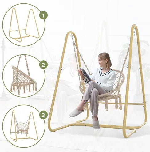 Handmade Macramé Swing Hammock Chair with Stand