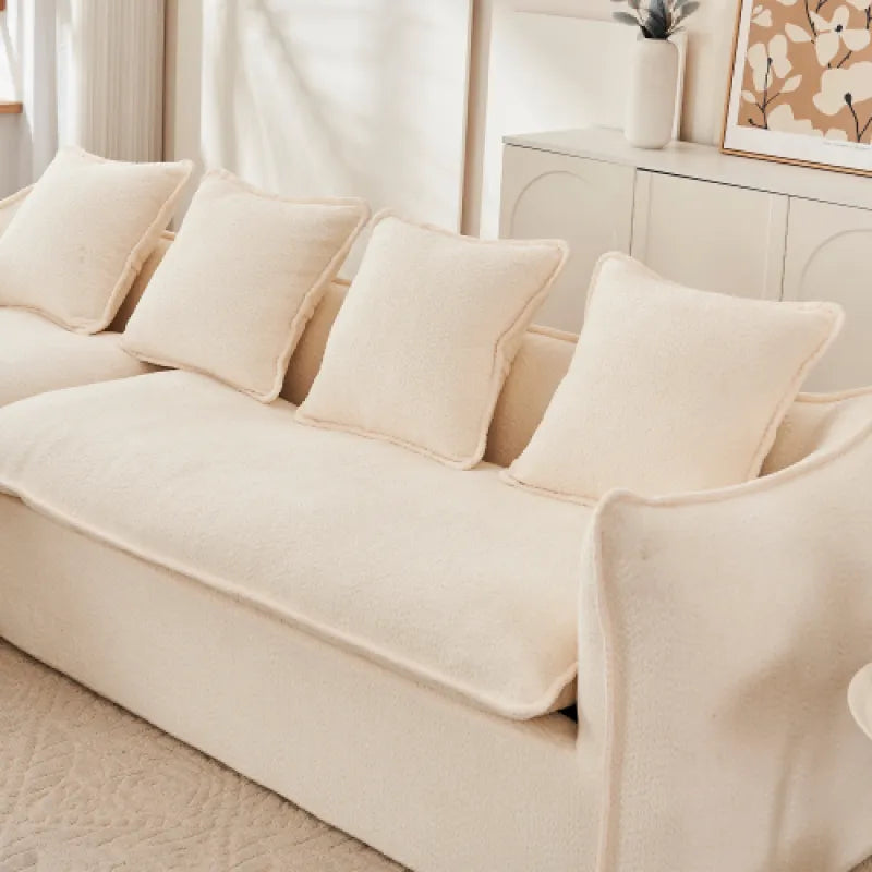 VIDEO Provided Deep Seat L-Shape Sofa 3 Seater with Chaise – Oversized Sleeper Sectional for Living Room, Apartment, Office – Left Hand Facing (Beige/Grey)
