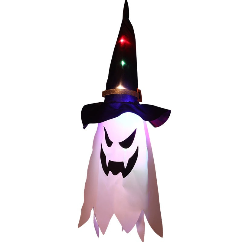 Glowing Ghost Halloween Hanging Decorations with Wizard Hats – Battery Operated Party Ornaments