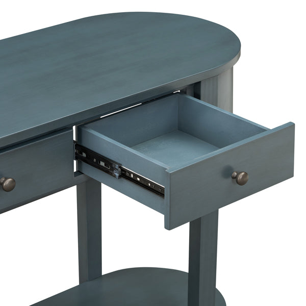 Elegant Retro Console Table – Vintage Navy Wooden Entryway Table with Drawers & Shelf