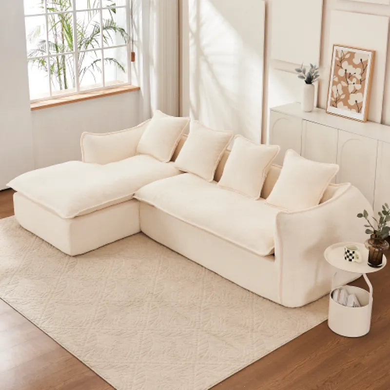 VIDEO Provided Deep Seat L-Shape Sofa 3 Seater with Chaise – Oversized Sleeper Sectional for Living Room, Apartment, Office – Left Hand Facing (Beige/Grey)