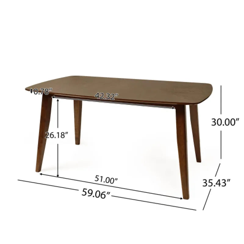 Mid-Century Rectangular Wood Dining Table – Walnut Rubber Wood with Faux Wood Top – 59.06"x35.43"