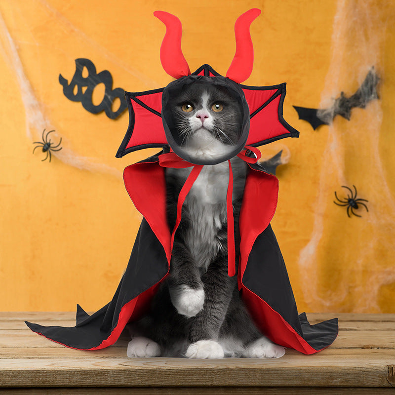 Halloween Vampire Cloak & Hat Costume for Pets – Black Polyester Cape for Cats & Dogs