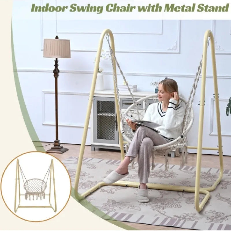 Handmade Macramé Swing Hammock Chair with Stand