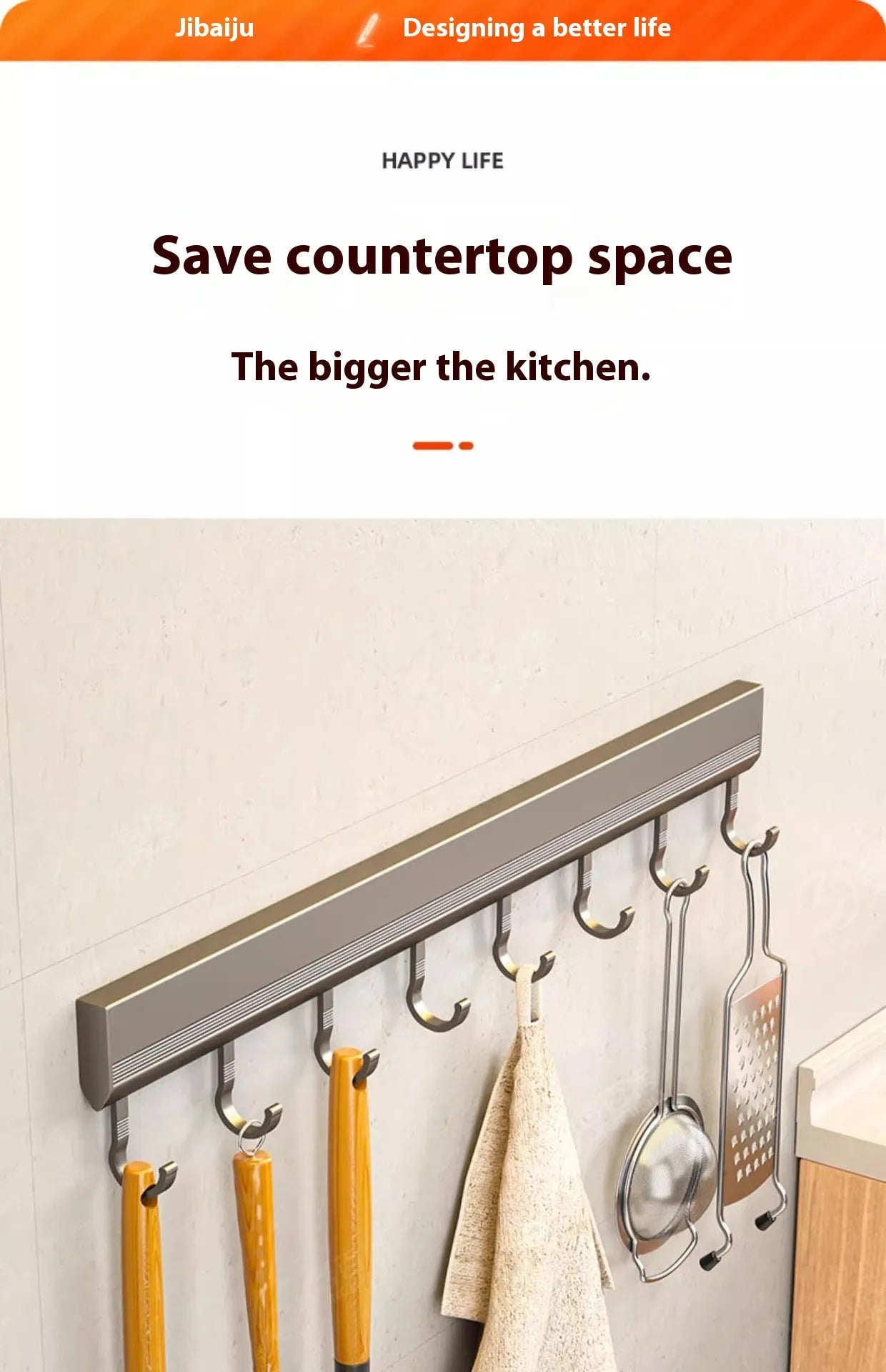 Aerospace Aluminum Punch‑Free Kitchen Hook Rack – 4/6/8/10 Hooks