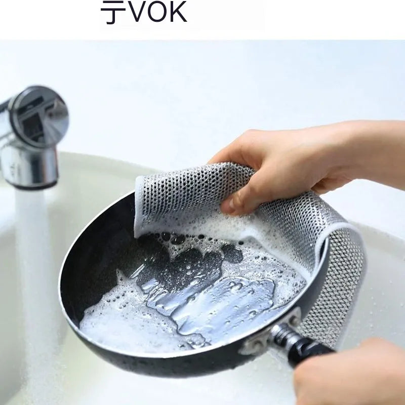 Steel Wire Ball Cleaning Cloth – Dual-Texture Kitchen Scrubber for Tough Grease & Dishes