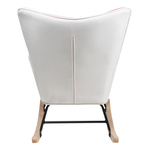 Accent Rocking Chair – Mid-Century Fabric Rocker with Patchwork Linen & Wood Legs