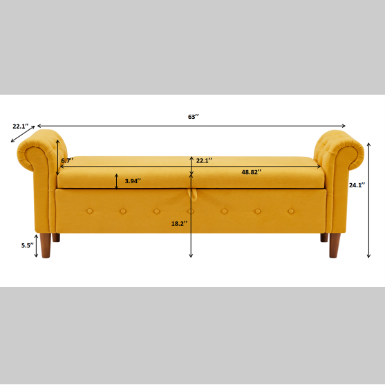 Yellow Multifunctional Storage Sofa Stool – Rectangular Linen Ottoman with Hidden Compartment