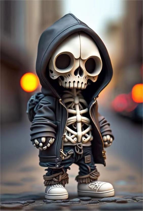 Halloween Skeleton Figurine – Resin Skull Doll Ornament for Spooky Home Decor