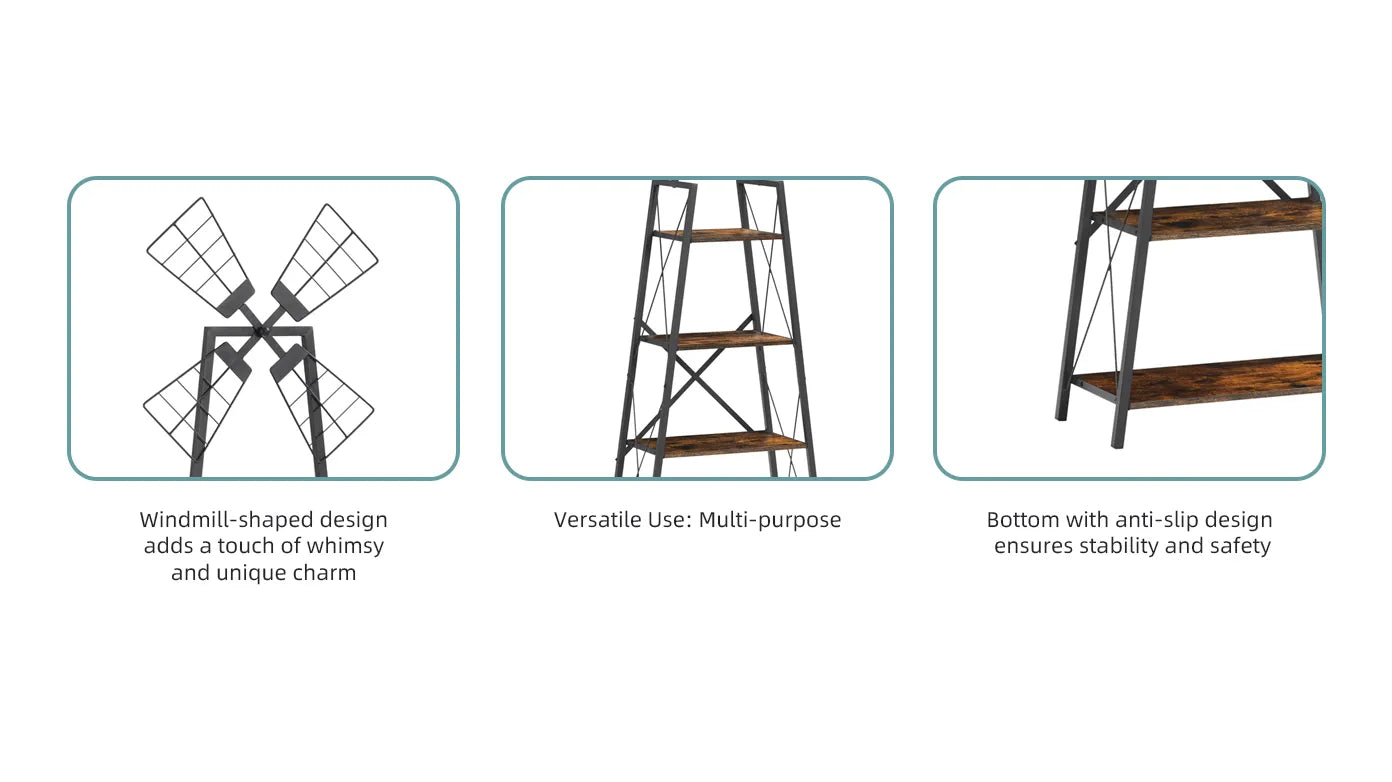 Windmill™ 4Tier Bookshelf – Modern Industrial Metal & Wood Shelving Unit