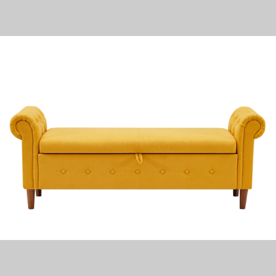 Yellow Multifunctional Storage Sofa Stool – Rectangular Linen Ottoman with Hidden Compartment