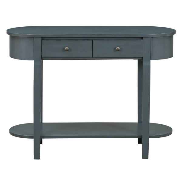 Elegant Retro Console Table – Vintage Navy Wooden Entryway Table with Drawers & Shelf