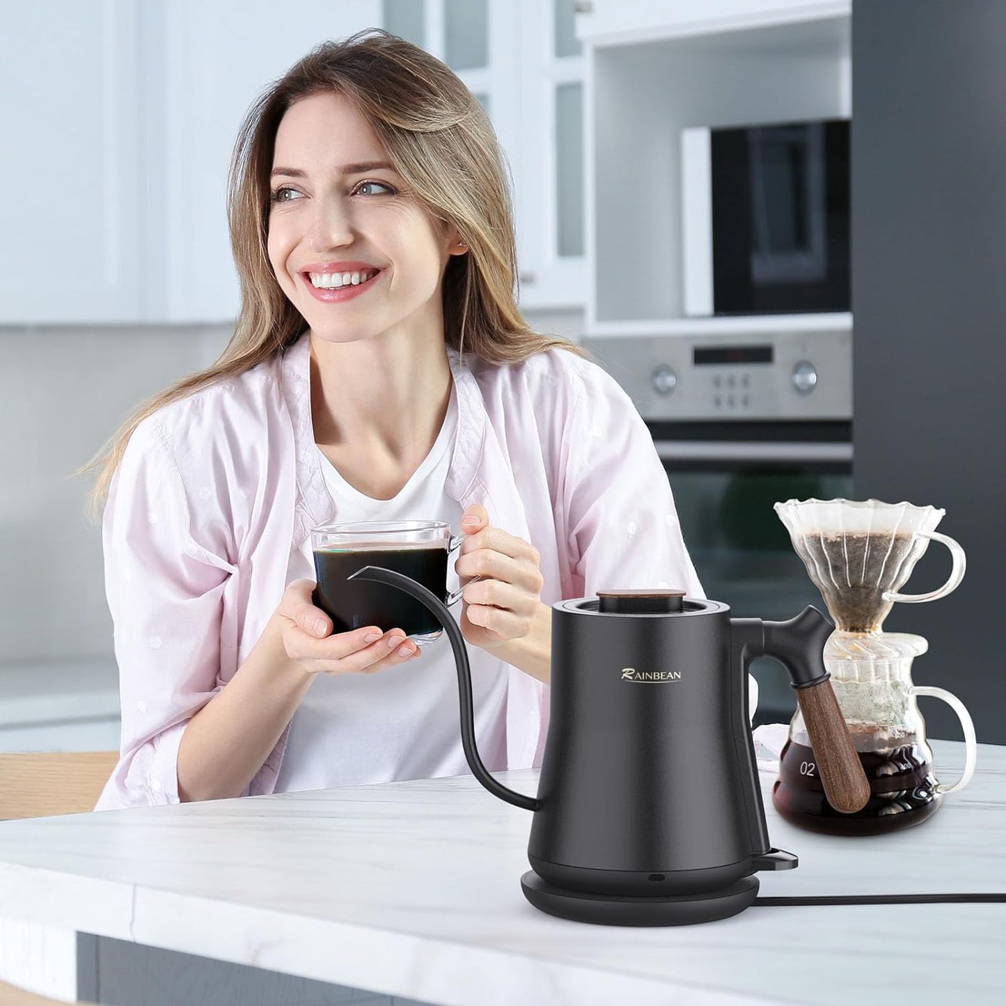 Gooseneck Electric Kettle – 1000W Fast Boil, 100% Stainless Steel Inner, BPA-Free with Auto Shutoff & Precision Pour