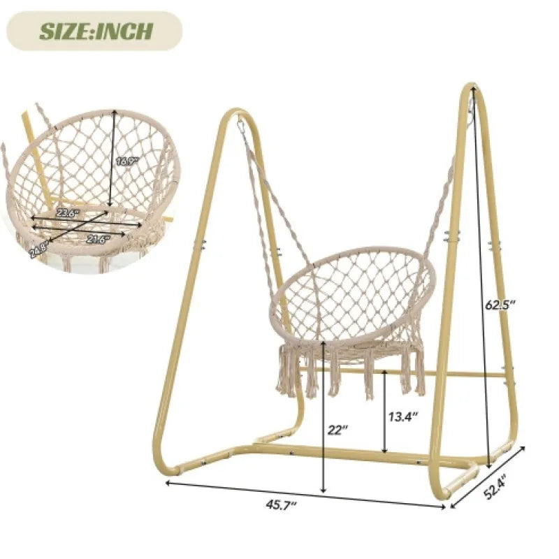Handmade Macramé Swing Hammock Chair with Stand
