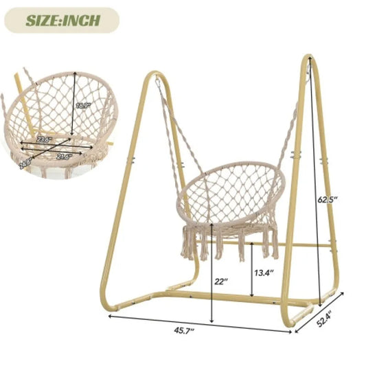 Handmade Macramé Swing Hammock Chair with Stand