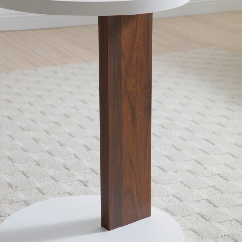 C-Shaped End Table – Small Sofa Side Table with Wood Frame for Living Room, Bedroom, or Bedside, White & Walnut