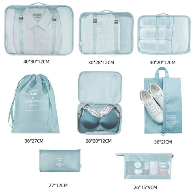 8-Piece Travel Packing Cube Set -Organizer Bags
