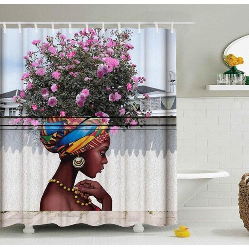 Graffiti Art African Girl Shower Curtain – Bold Hip‑Hop Portrait with Urban Skyline