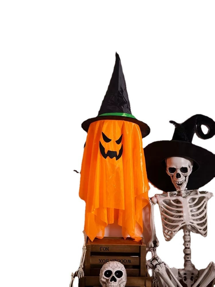 Glowing Ghost Halloween Hanging Decorations with Wizard Hats – Battery Operated Party Ornaments