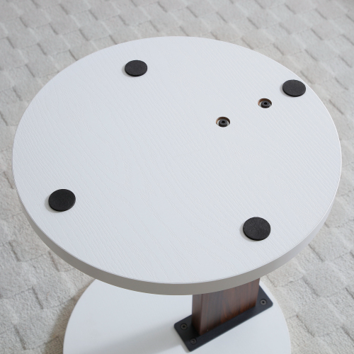 C-Shaped End Table – Small Sofa Side Table with Wood Frame for Living Room, Bedroom, or Bedside, White & Walnut