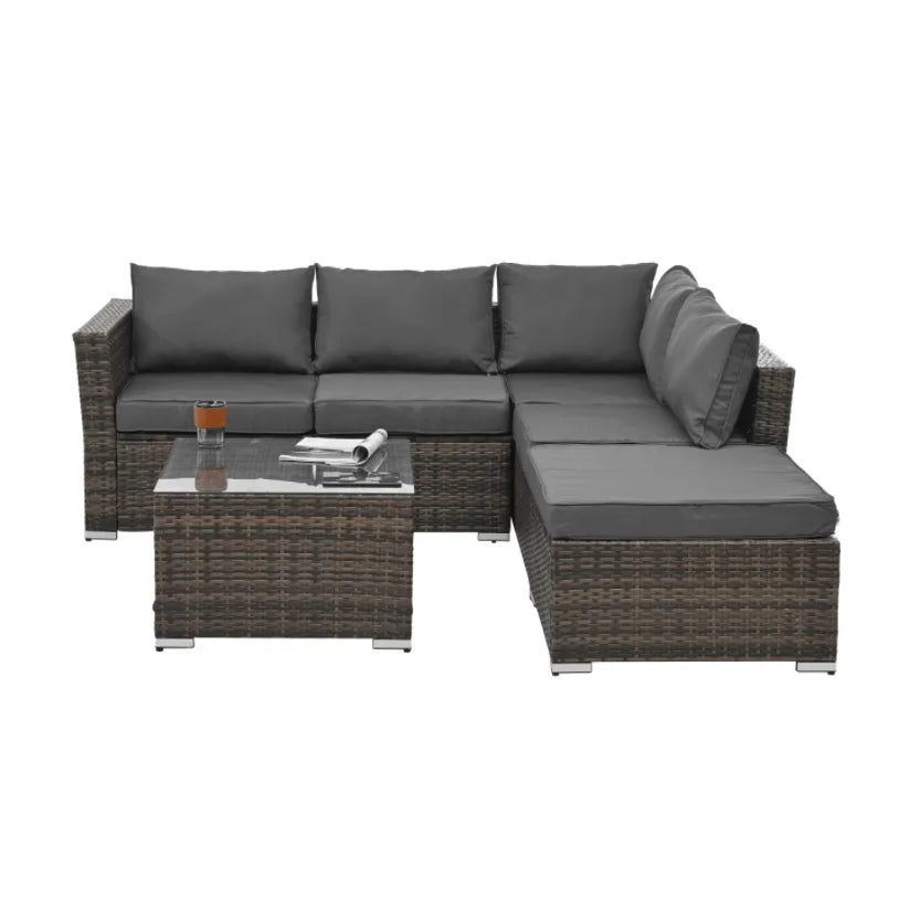 4-Piece PE Rattan Patio Set with Tempered Glass Table
