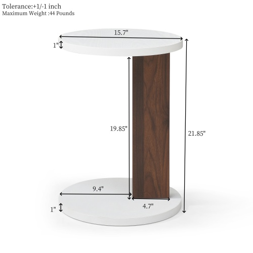 C-Shaped End Table – Small Sofa Side Table with Wood Frame for Living Room, Bedroom, or Bedside, White & Walnut