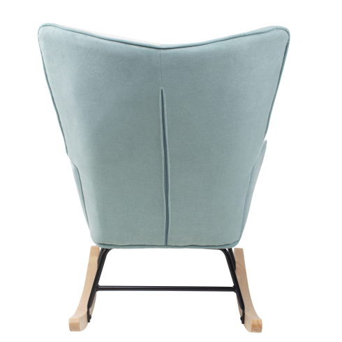 Accent Rocking Chair – Mid-Century Fabric Rocker with Patchwork Linen & Wood Legs