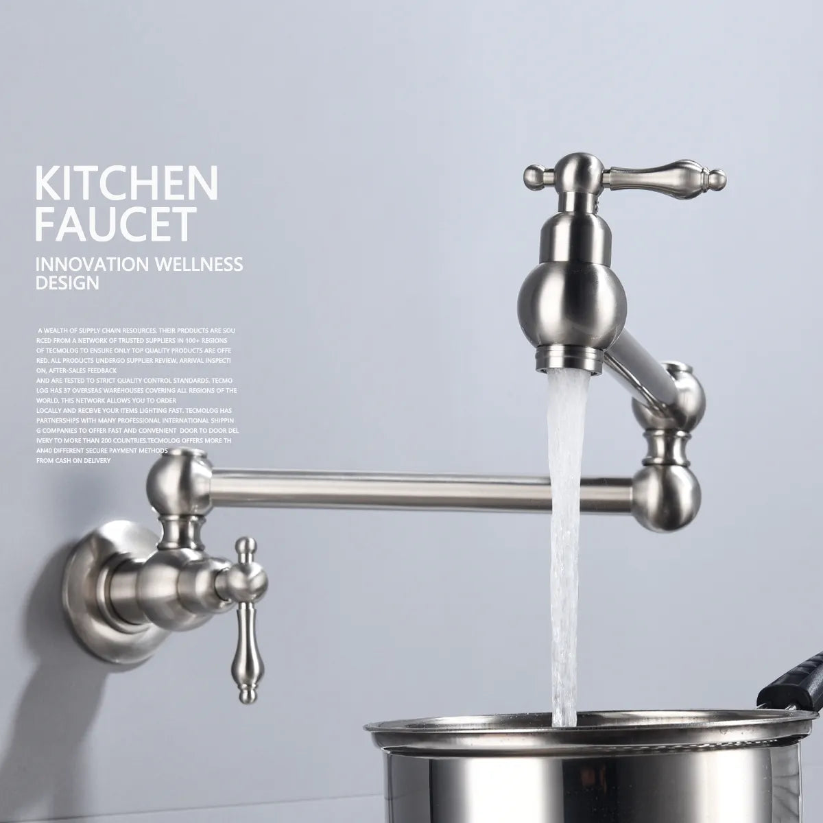 Wall‑Mounted Folding Pot‑Filler Faucet – Brass Cold‑Only, Swivel & Retractable Spout