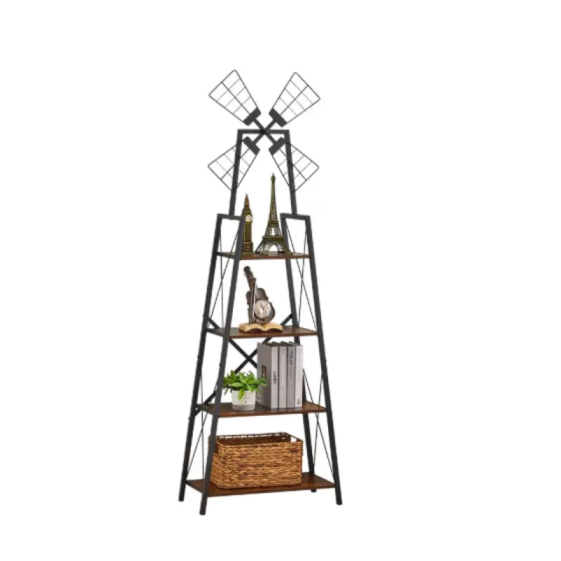 Windmill™ 4Tier Bookshelf – Modern Industrial Metal & Wood Shelving Unit
