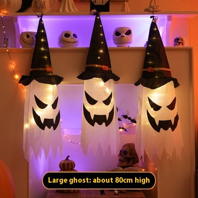 Glowing Ghost Halloween Hanging Decorations with Wizard Hats – Battery Operated Party Ornaments