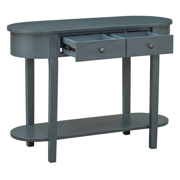 Elegant Retro Console Table – Vintage Navy Wooden Entryway Table with Drawers & Shelf