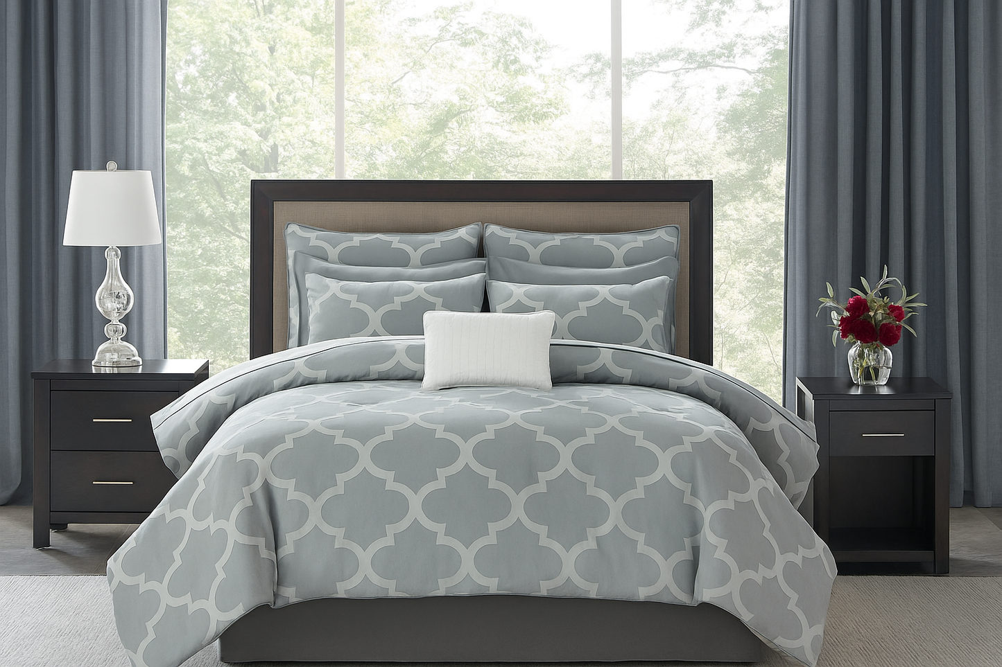 12 Piece Comforter Set with Cotton Bed Sheets Blue Cal King