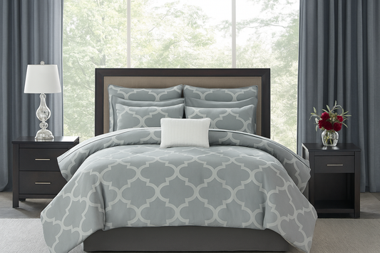 12 Piece Comforter Set with Cotton Bed Sheets Blue Cal King