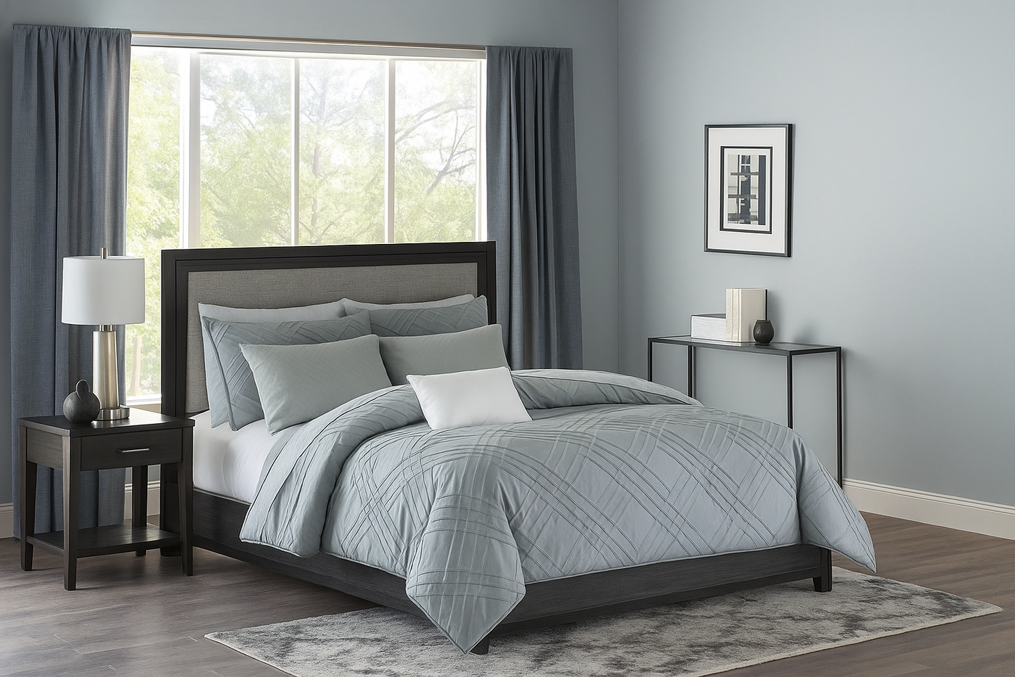 12 Piece Comforter Set with Cotton Bed Sheets Blue Cal King