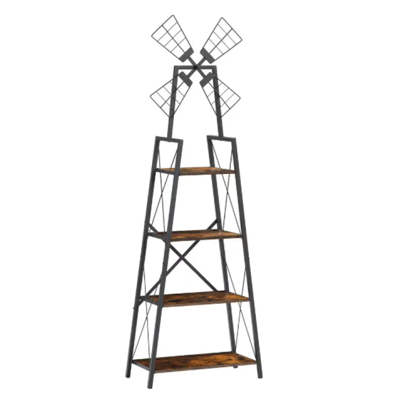 Windmill™ 4Tier Bookshelf – Modern Industrial Metal & Wood Shelving Unit