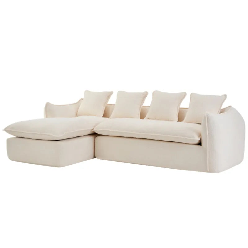 VIDEO Provided Deep Seat L-Shape Sofa 3 Seater with Chaise – Oversized Sleeper Sectional for Living Room, Apartment, Office – Left Hand Facing (Beige/Grey)