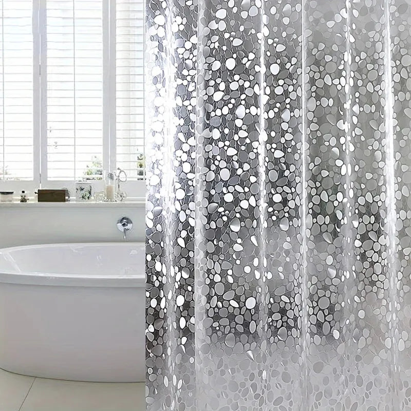 3D Pebble Pattern PEVA Shower Curtain – Durable 71″×71″ with Strong Magnetic Hem