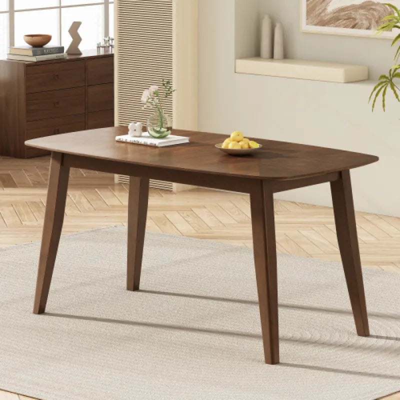 Mid-Century Rectangular Wood Dining Table – Walnut Rubber Wood with Faux Wood Top – 59.06"x35.43"