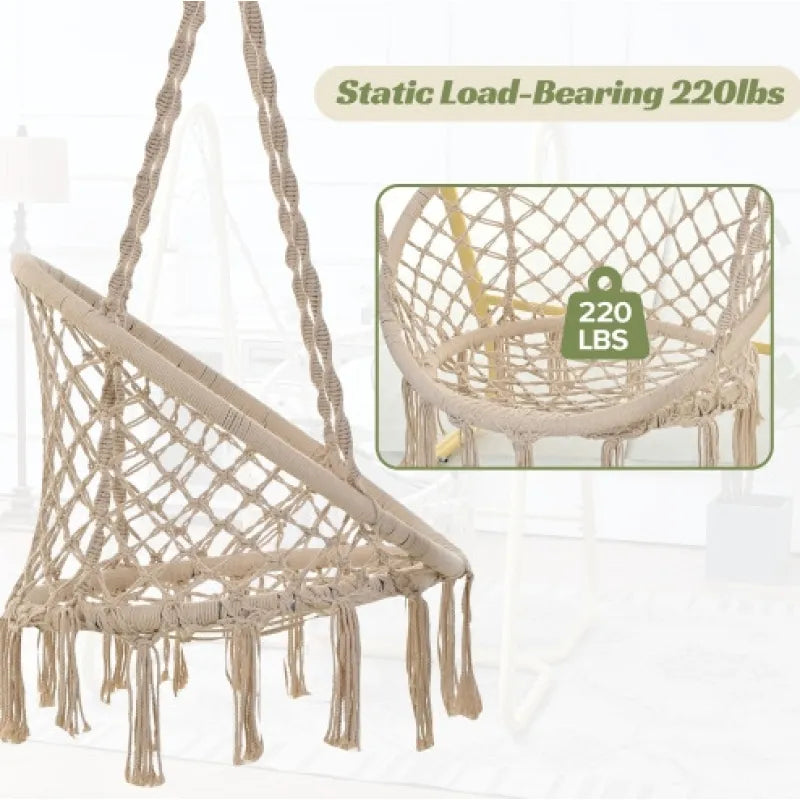 Handmade Macramé Swing Hammock Chair with Stand