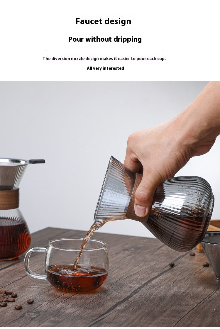 Striped Glass Coffee Pot with Wooden Ring