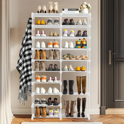 Double Row 10 Layer Non-woven Shoe Rack – Black, Space-Saving Storage Organizer