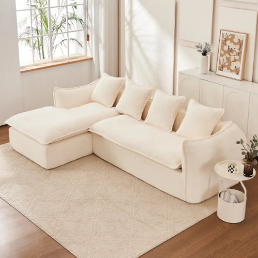 VIDEO Provided Deep Seat L-Shape Sofa 3 Seater with Chaise – Oversized Sleeper Sectional for Living Room, Apartment, Office – Left Hand Facing (Beige/Grey)