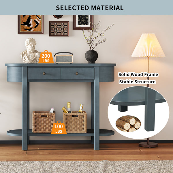 Elegant Retro Console Table – Vintage Navy Wooden Entryway Table with Drawers & Shelf