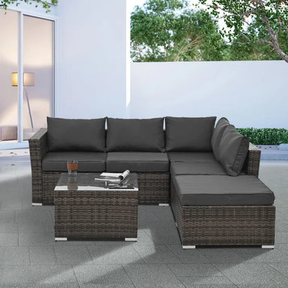 4-Piece PE Rattan Patio Set with Tempered Glass Table