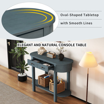 Elegant Retro Console Table – Vintage Navy Wooden Entryway Table with Drawers & Shelf