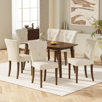 Mid-Century Rectangular Wood Dining Table – Walnut Rubber Wood with Faux Wood Top – 59.06"x35.43"