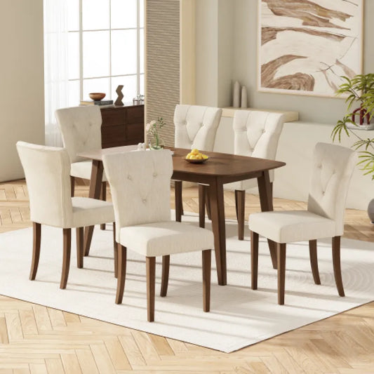 Mid-Century Rectangular Wood Dining Table – Walnut Rubber Wood with Faux Wood Top – 59.06"x35.43"