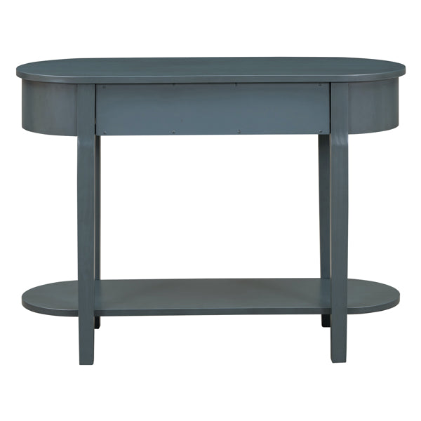 Elegant Retro Console Table – Vintage Navy Wooden Entryway Table with Drawers & Shelf