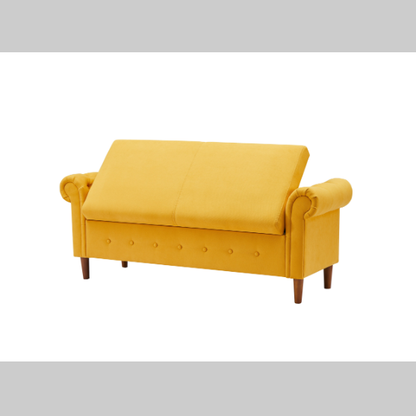 Yellow Multifunctional Storage Sofa Stool – Rectangular Linen Ottoman with Hidden Compartment