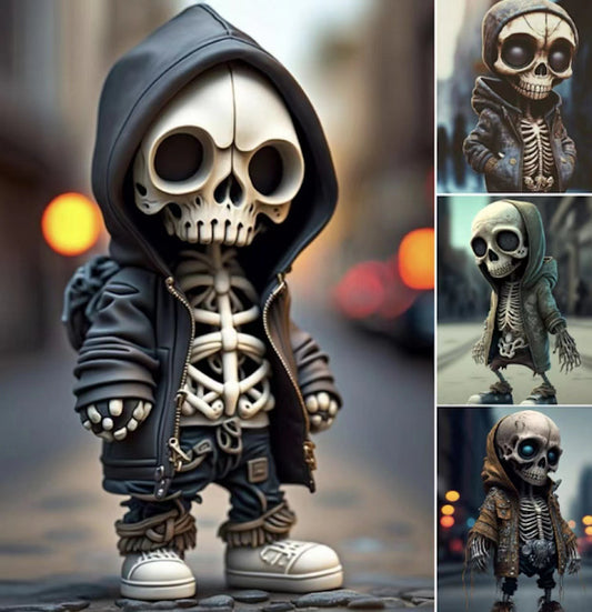 Halloween Skeleton Figurine – Resin Skull Doll Ornament for Spooky Home Decor